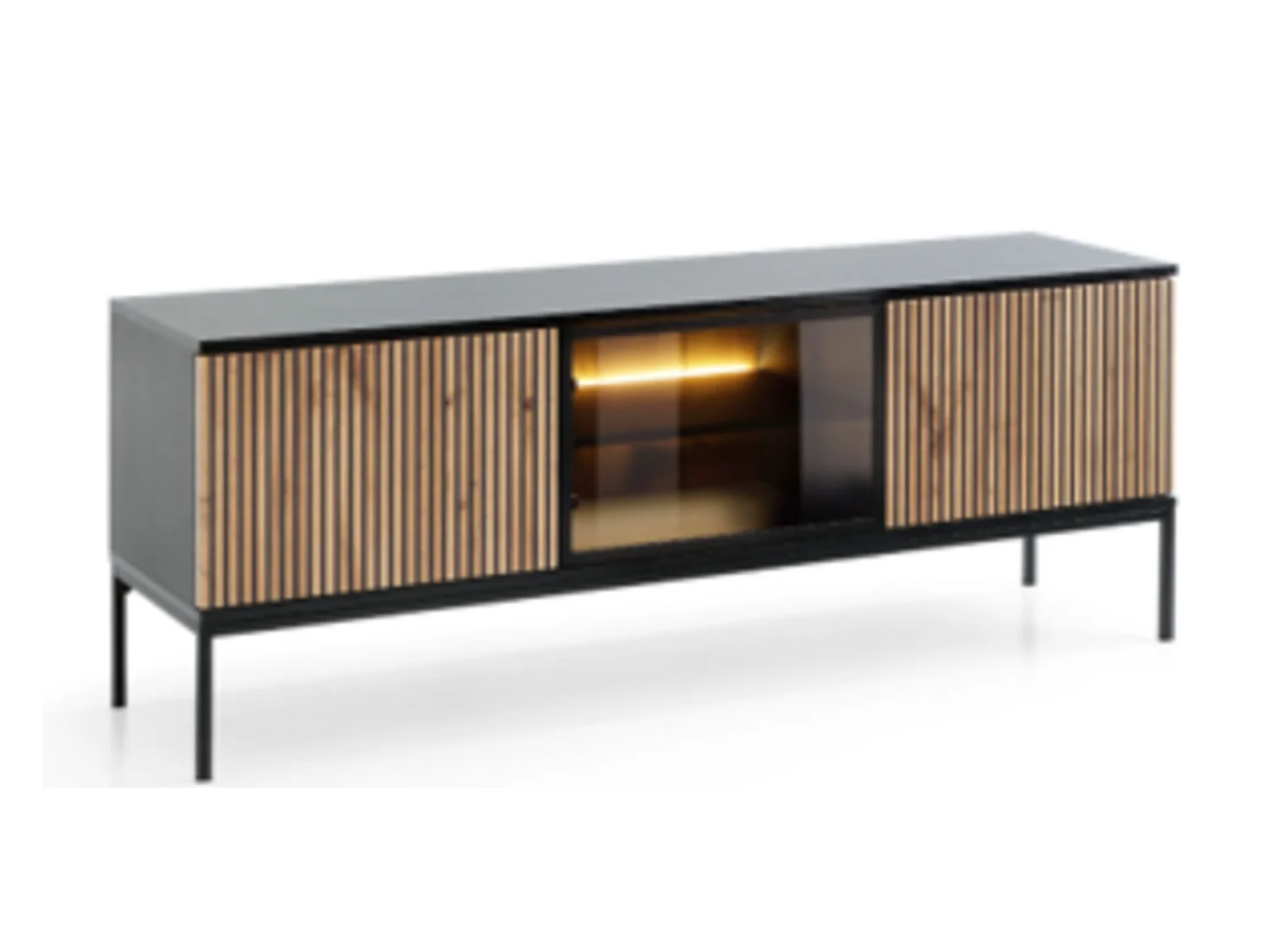 Meuble Tv ODENSE 154 cm chêne et noir