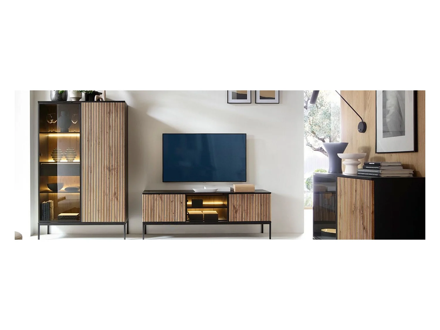 Meuble Tv ODENSE 154 cm chêne et noir