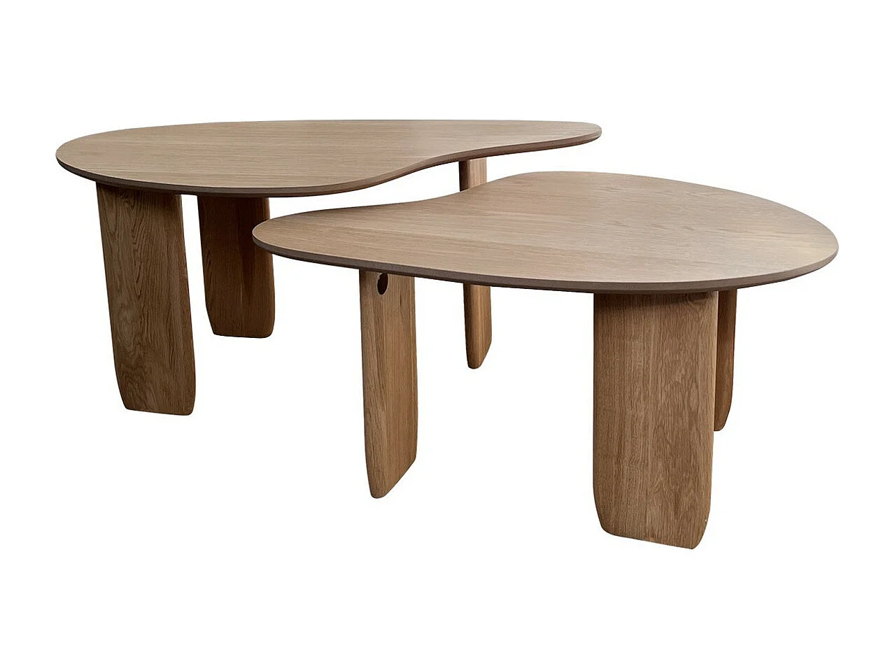 Lot de 2 tables basses organiques en bois, placage chêne - Aria