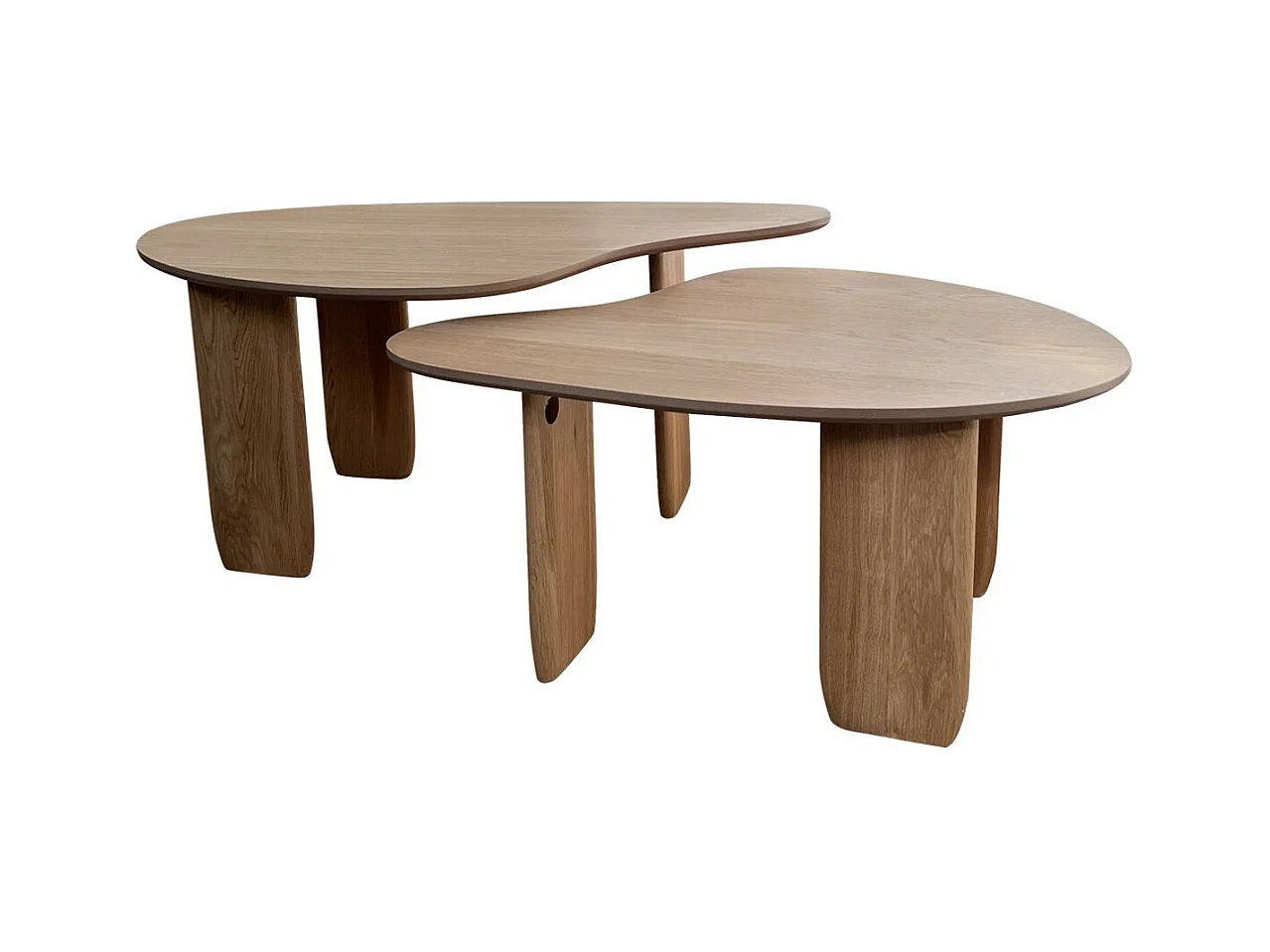 Lot de 2 tables basses organiques en bois, placage chêne - Aria