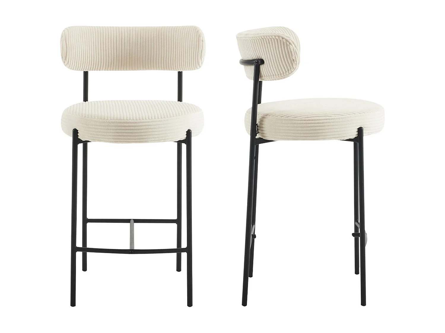 Lot de 2 tabourets de bar en velours côtelé beige - Evora
