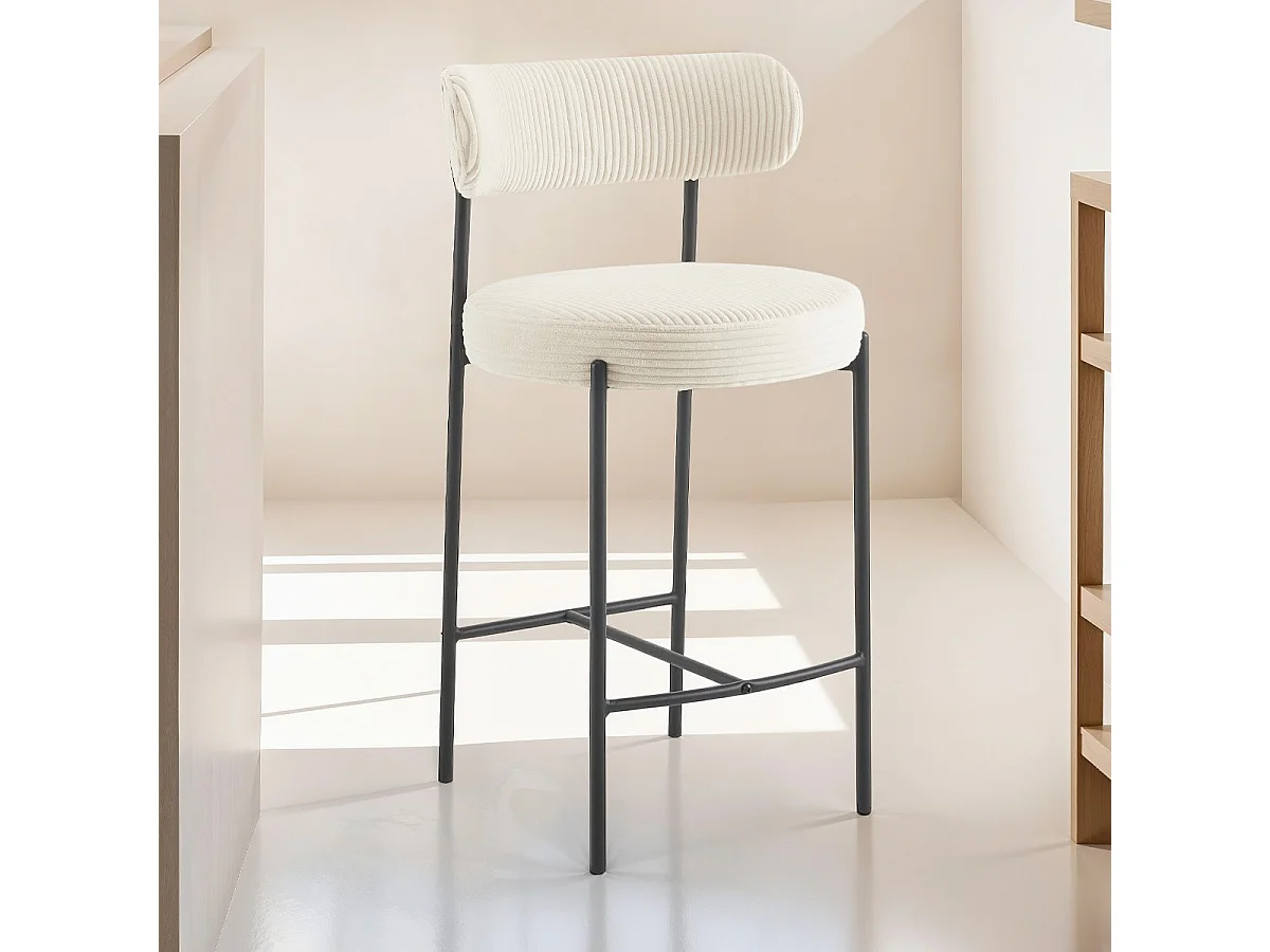 Lot de 2 tabourets de bar en velours côtelé beige - Evora