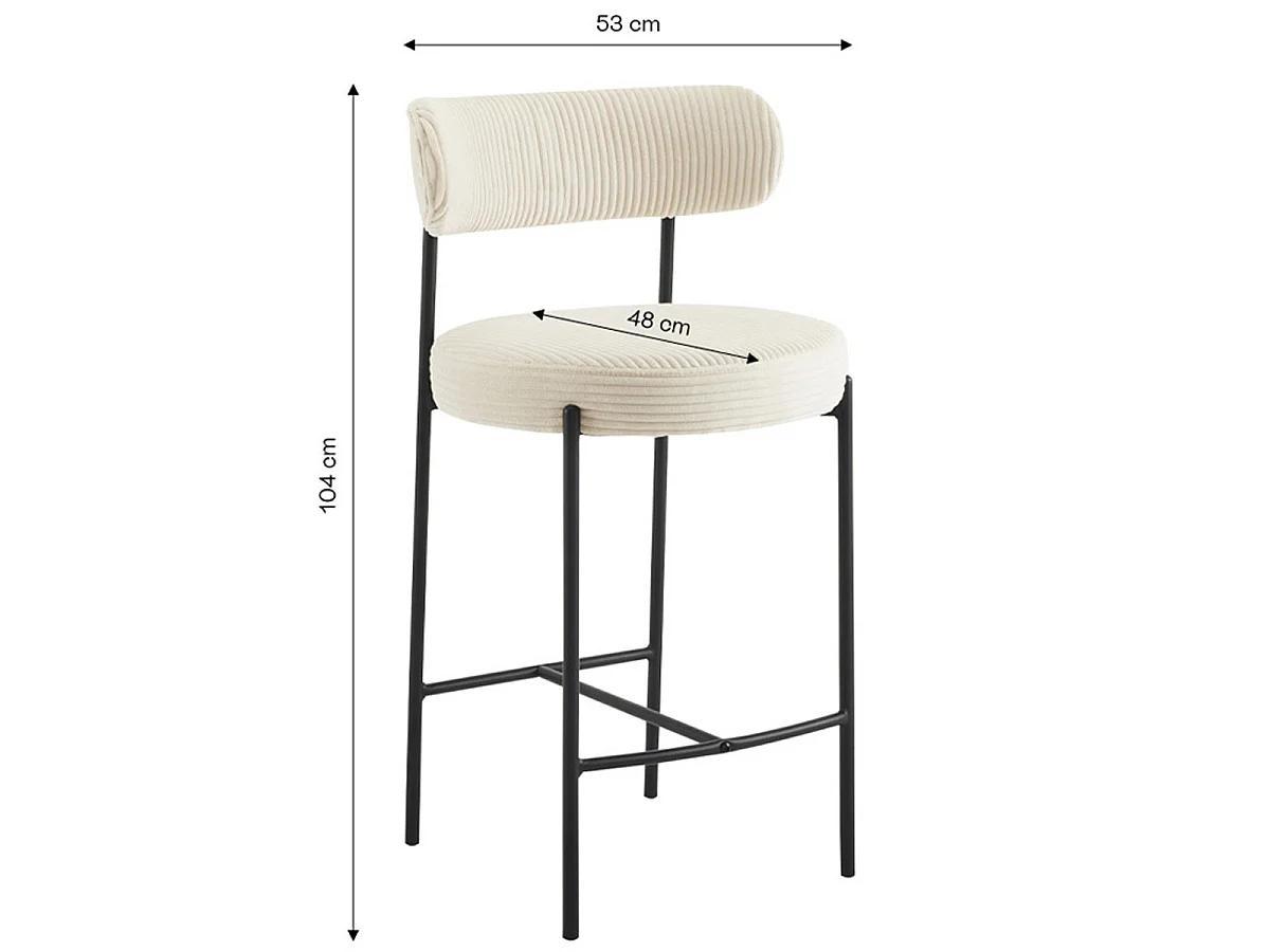 Lot de 2 tabourets de bar en velours côtelé beige - Evora