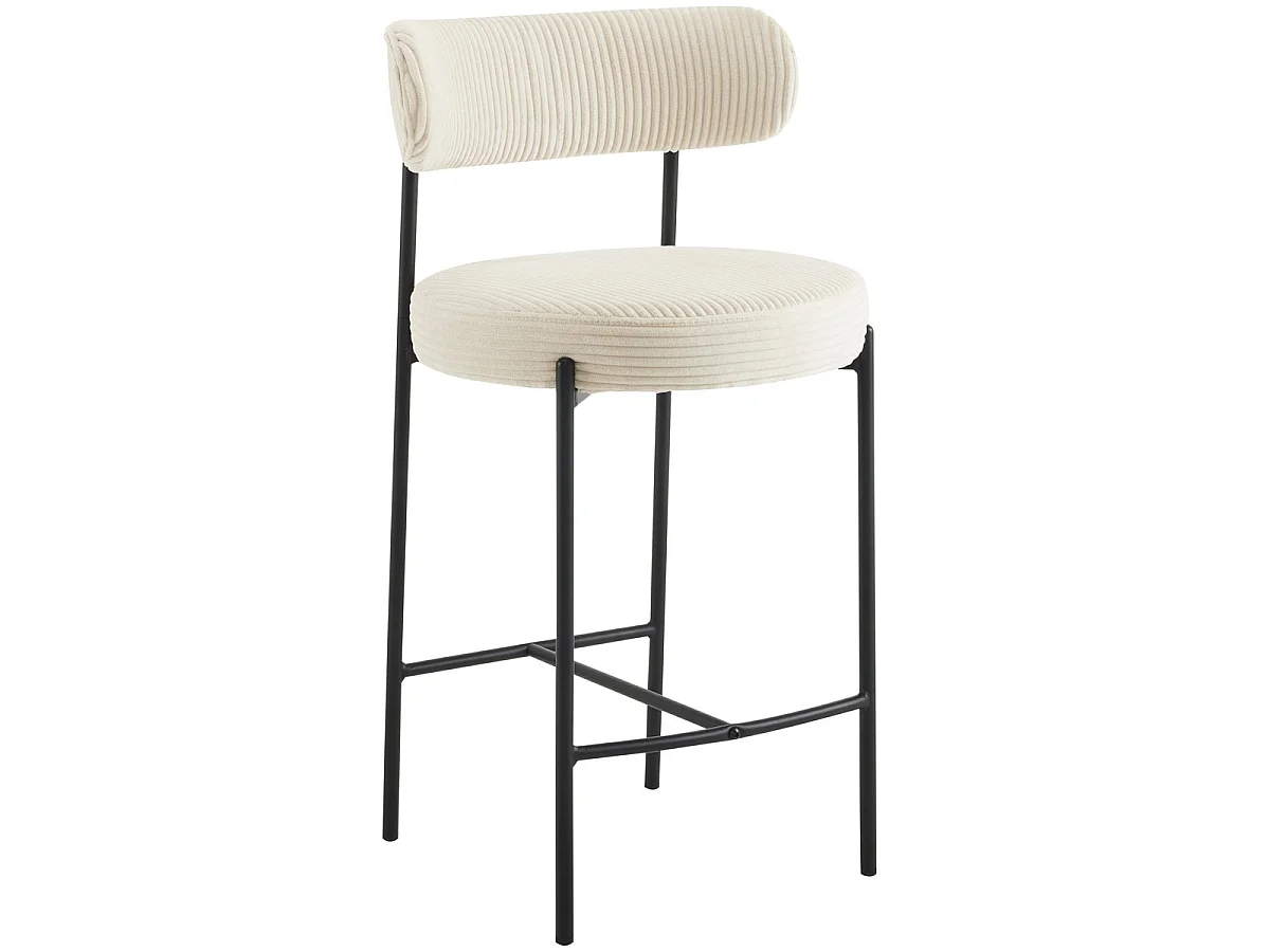 Lot de 2 tabourets de bar en velours côtelé beige - Evora