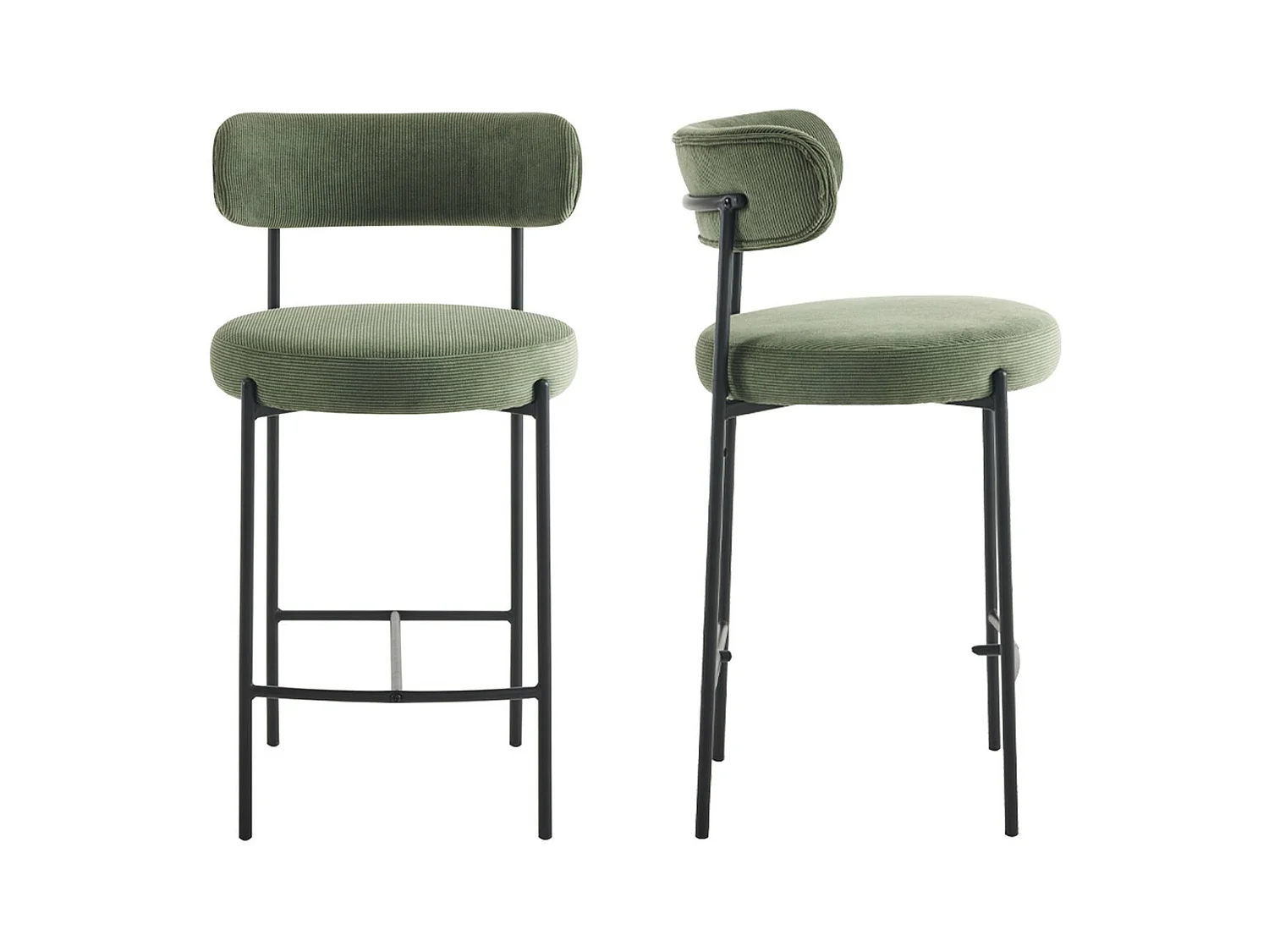 Lot de 2 tabourets de bar en velours côtelé vert - Evora