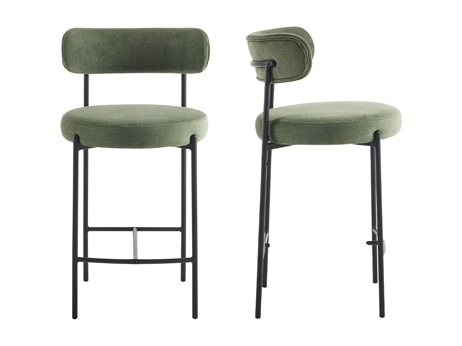 Lot de 2 tabourets de bar en velours côtelé vert - Evora