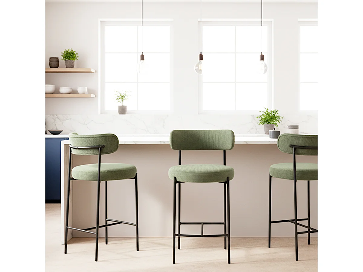 Lot de 2 tabourets de bar en velours côtelé vert - Evora