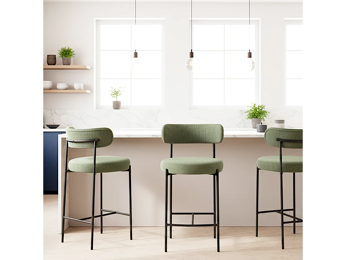 Lot de 2 tabourets de bar en velours côtelé vert - Evora