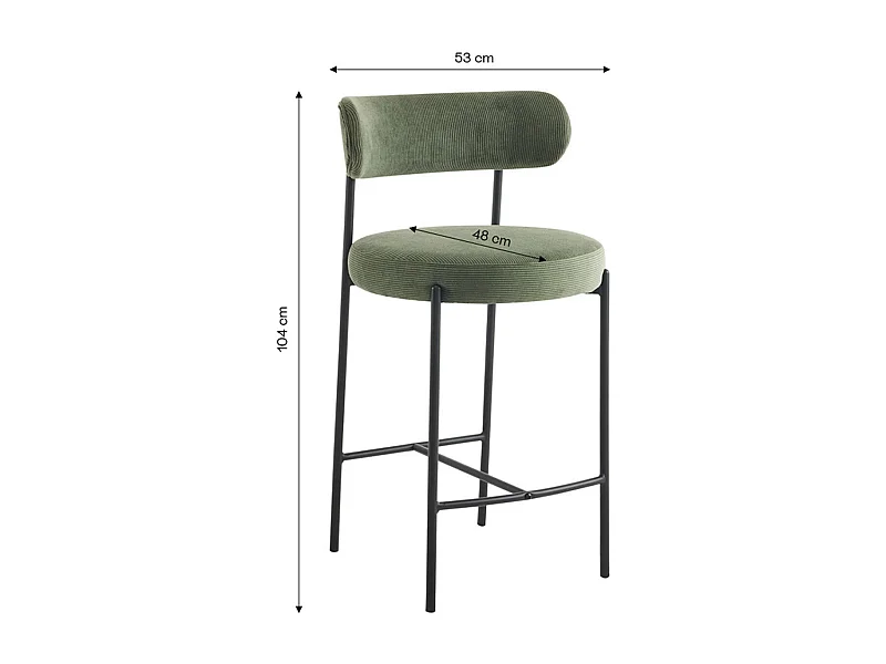 Lot de 2 tabourets de bar en velours côtelé vert - Evora