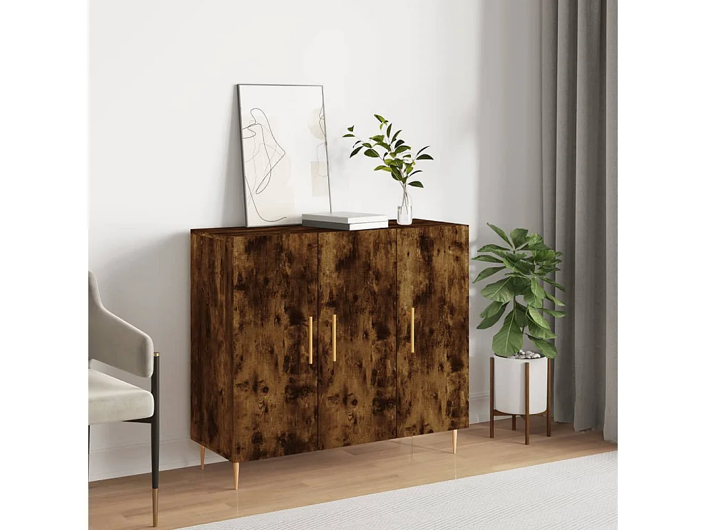 Credenza Rovere Fumo 90x34x80 cm in Legno Multistrato