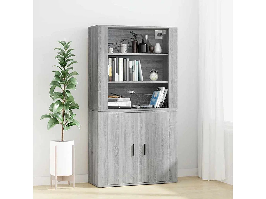 Hoge kast bewerkt hout grijs sonoma eikenkleurig