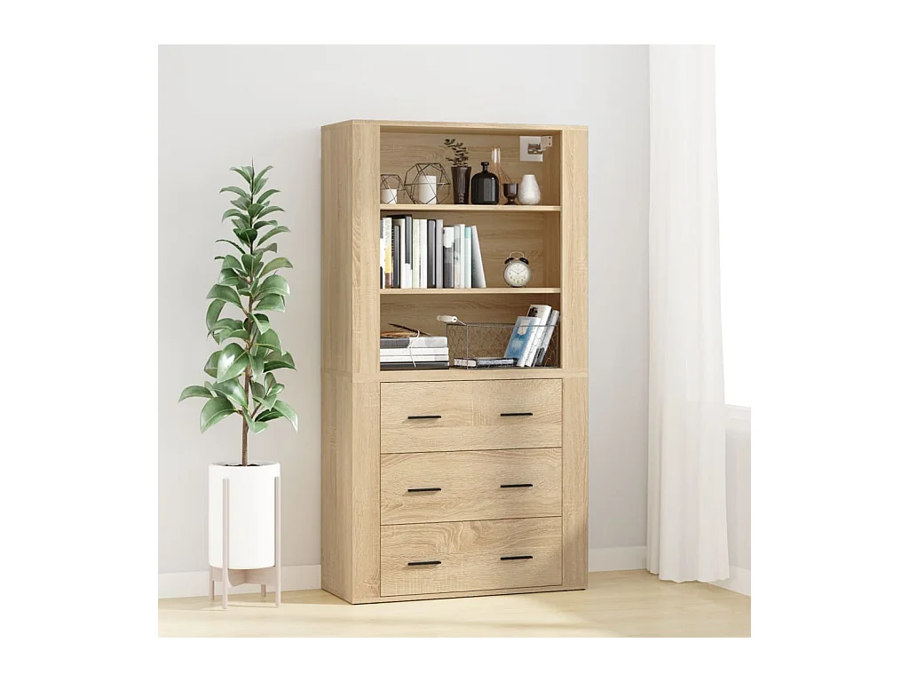 Hoge kast bewerkt hout sonoma eikenkleurig