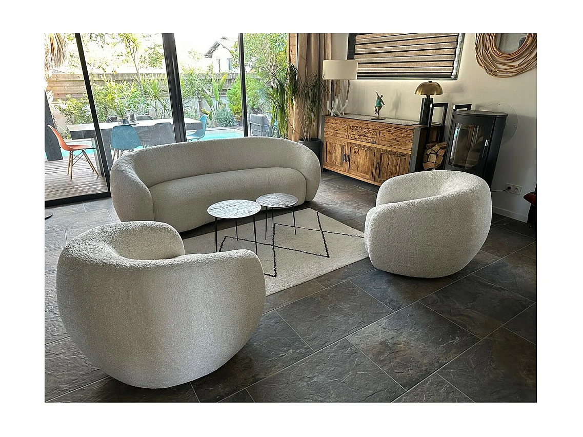 MOON - Fauteuil rotatif en tissu bouclette crème