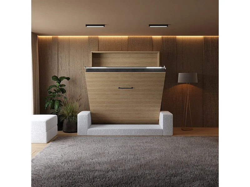 Lit escamotable 160x200cm Vertical Canapé Blanc Lit Mural SUP M1 Chêne Kaiserberg