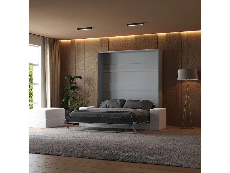 Lit escamotable 160x200cm Vertical Canapé Blanc Lit Mural SUP M1 Gris perle
