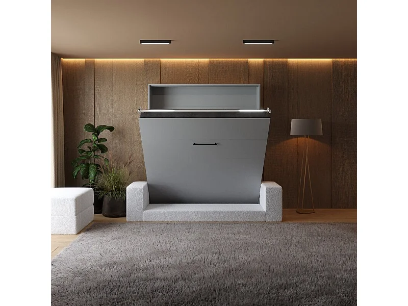 Lit escamotable 160x200cm Vertical Canapé Blanc Lit Mural SUP M1 Gris perle