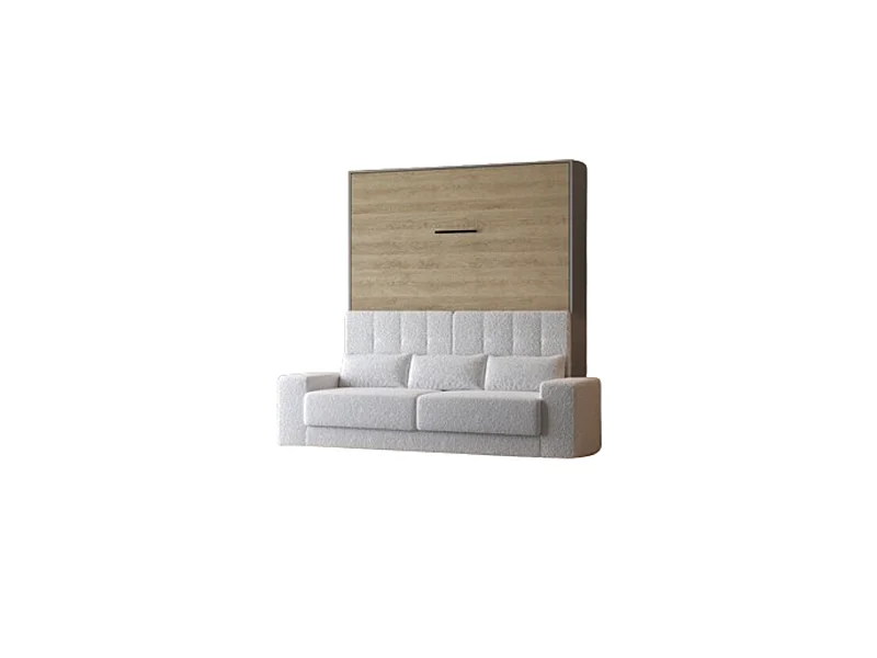 Lit escamotable 160x200cm Vertical Canapé Blanc Lit Mural SUP M1 Gris/Chêne