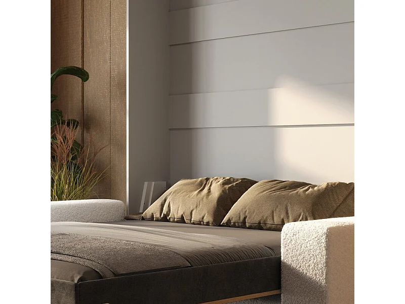 Lit escamotable 160x200cm Vertical Canapé Blanc Lit Mural SUP M1 Gris/Chêne