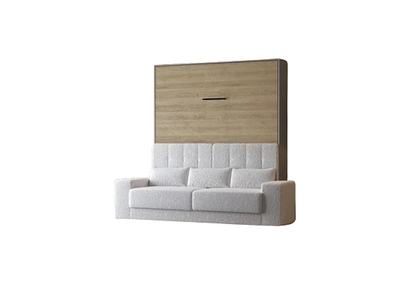 Lit escamotable 160x200cm Vertical Canapé Blanc Lit Mural SUP M1 Gris/Chêne