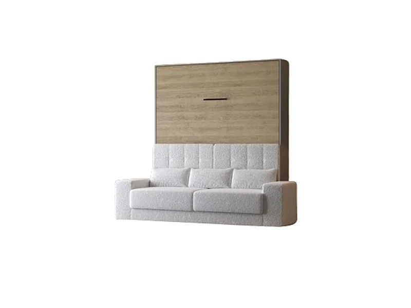 Lit escamotable 160x200cm Vertical Canapé Blanc Lit Mural SUP M1 Gris/Chêne
