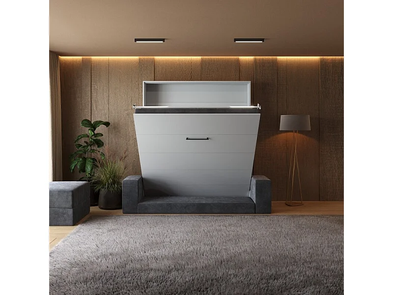 Lit escamotable 160x200cm Vertical Canapé Anthracite Lit Mural SUP M1 Blanc mat