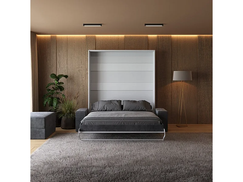 Lit escamotable 160x200cm Vertical Canapé Anthracite Lit Mural SUP M1 Blanc mat