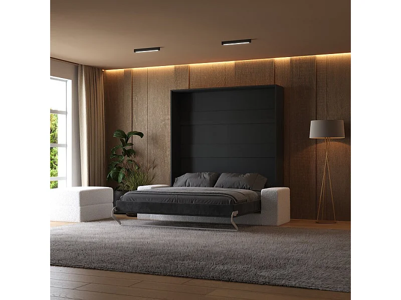 Lit escamotable 160x200cm Vertical Canapé Blanc Lit Mural SUP M1 Anthracite