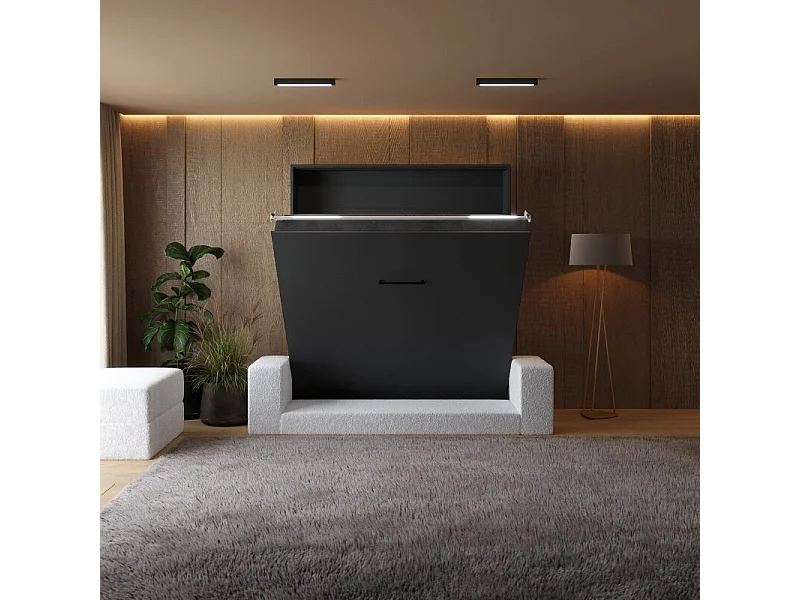 Lit escamotable 160x200cm Vertical Canapé Blanc Lit Mural SUP M1 Anthracite