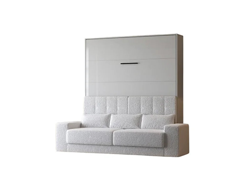 Lit escamotable 160x200cm Vertical Canapé Blanc Lit Mural SUP M1 Blanc/Blanc Brillant