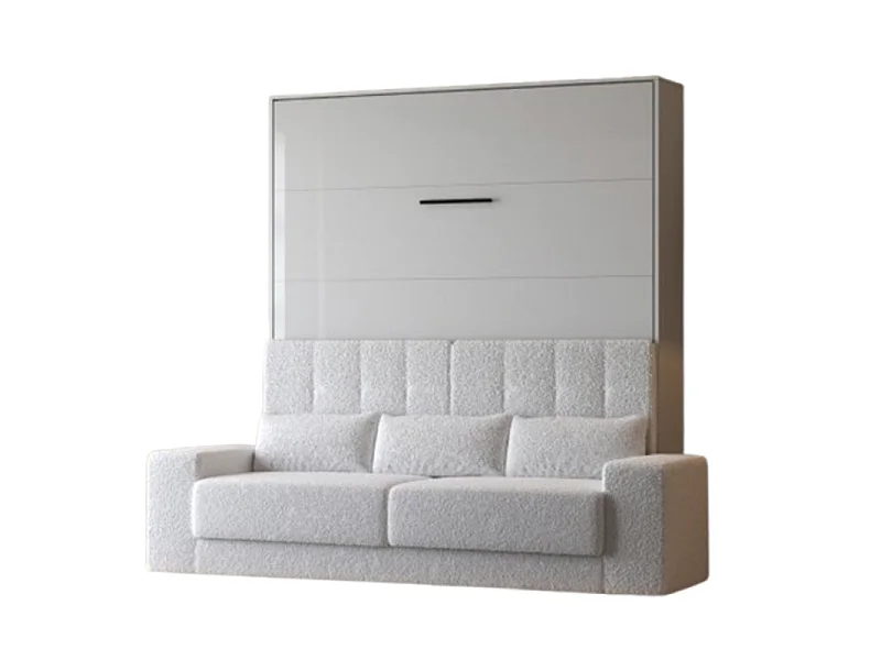 Lit escamotable 160x200cm Vertical Canapé Blanc Lit Mural SUP M1 Blanc/Blanc Brillant