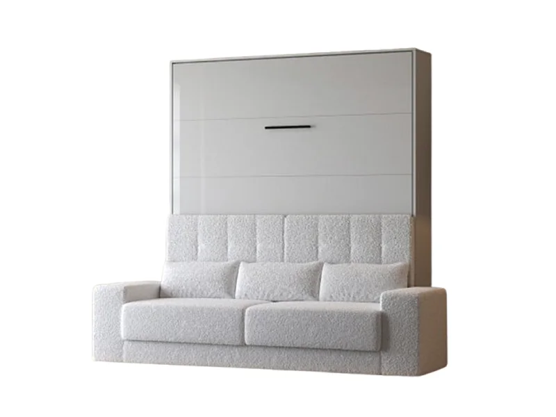 Lit escamotable 160x200cm Vertical Canapé Blanc Lit Mural SUP M1 Blanc/Blanc Brillant