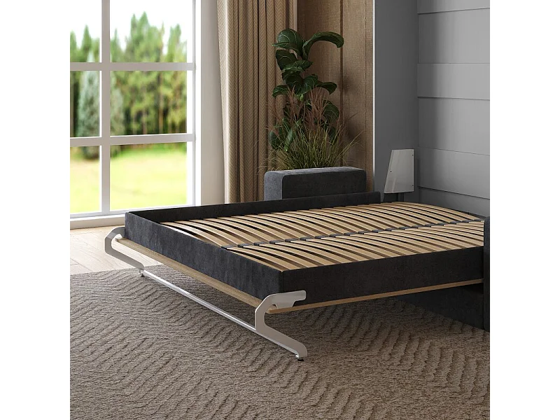 Lit escamotable 160x200cm Vertical Canapé Anthracite Lit Mural SUP M1 Gris perle/Chêne