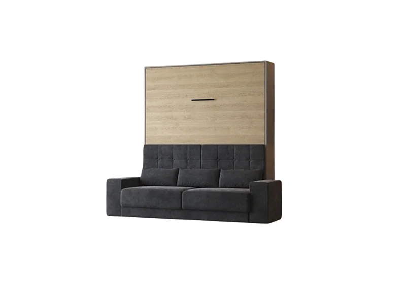 Lit escamotable 160x200cm Vertical Canapé Anthracite Lit Mural SUP M1 Gris perle/Chêne
