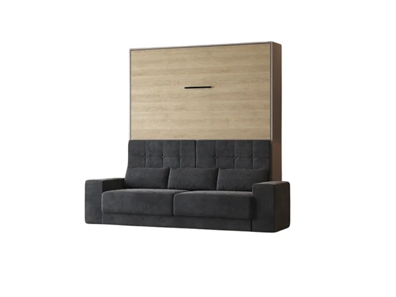 Lit escamotable 160x200cm Vertical Canapé Anthracite Lit Mural SUP M1 Gris perle/Chêne