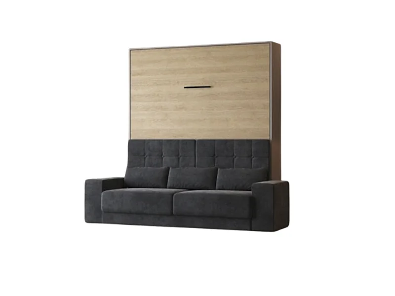 Lit escamotable 160x200cm Vertical Canapé Anthracite Lit Mural SUP M1 Gris perle/Chêne