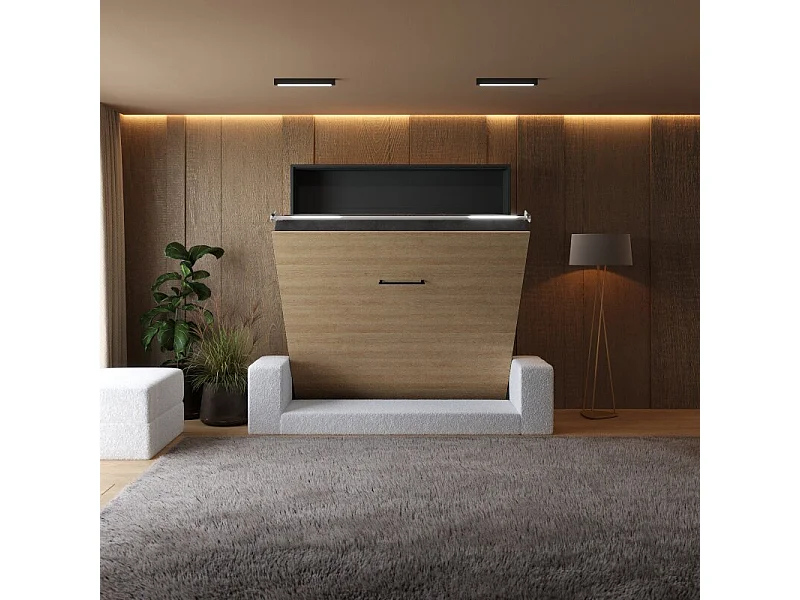 Lit escamotable 160x200cm Vertical Canapé Blanc Lit Mural SUP M1 Anthracite/Chêne Kaiserberg