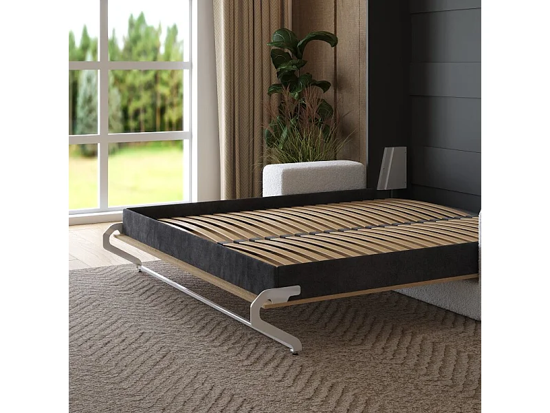 Lit escamotable 160x200cm Vertical Canapé Blanc Lit Mural SUP M1 Anthracite/Chêne Kaiserberg