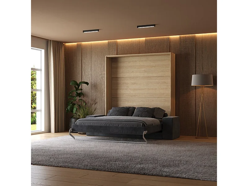 Lit escamotable 160x200cm Vertical Canapé Anthracite Lit Mural SUP M1 Chêne Kaiserberg/Anthracite