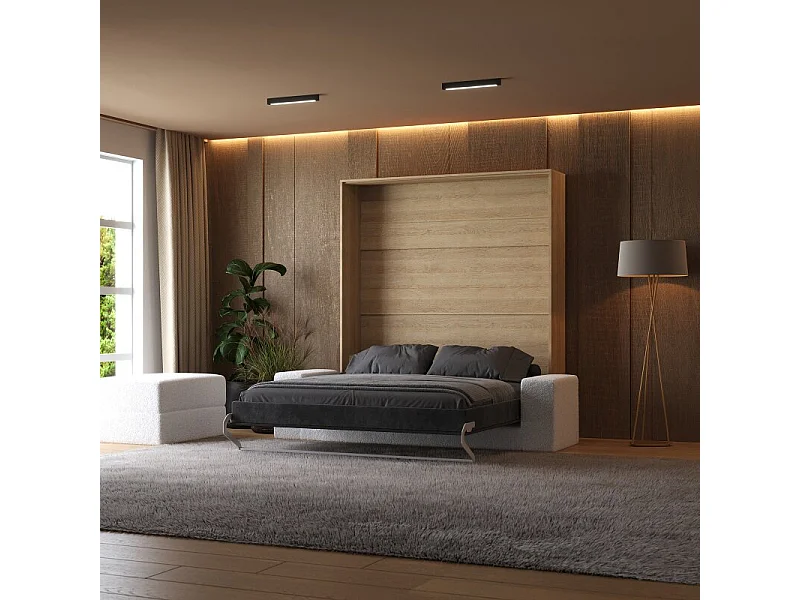Lit escamotable 160x200cm Vertical Canapé Blanc Lit Mural SUP M1 Chêne Kaiserberg/Anthracite