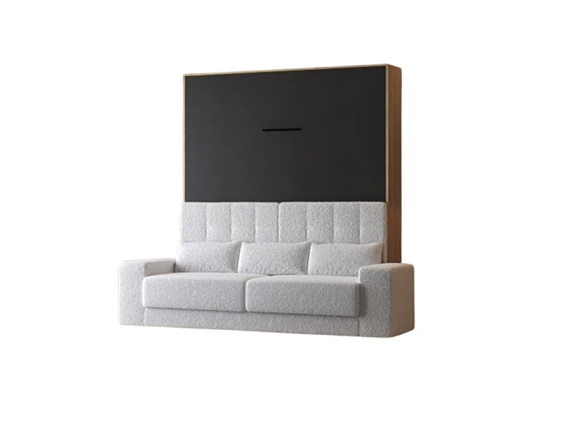 Lit escamotable 160x200cm Vertical Canapé Blanc Lit Mural SUP M1 Chêne Kaiserberg/Anthracite