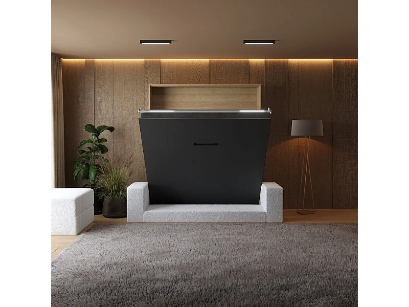 Lit escamotable 160x200cm Vertical Canapé Blanc Lit Mural SUP M1 Chêne Kaiserberg/Anthracite