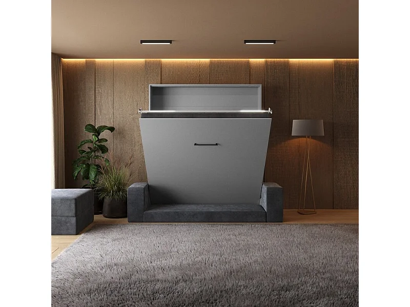 Lit escamotable 160x200cm Vertical Canapé Anthracite Lit Mural SUP M1 Gris perle