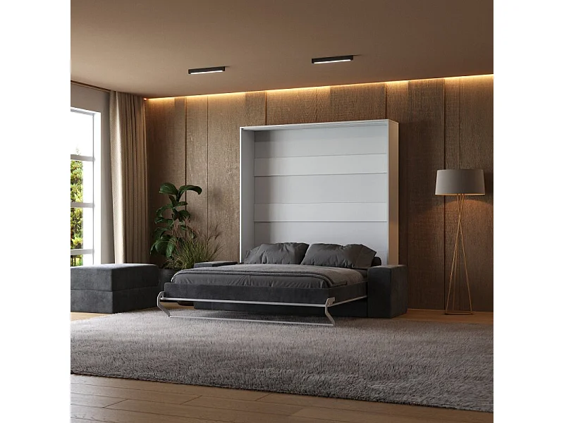 Lit escamotable 160x200cm Vertical Canapé Anthracite Lit Mural SUP M1 Blanc/Blanc Brillant
