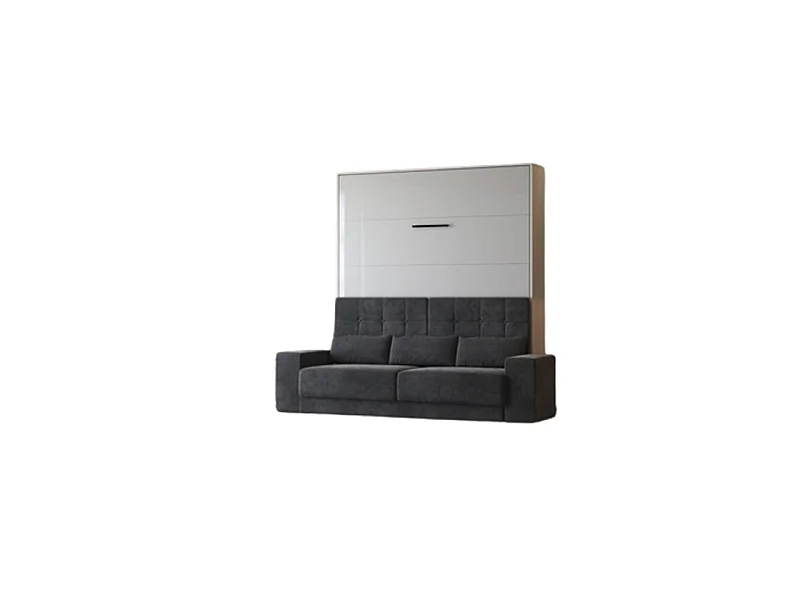 Lit escamotable 160x200cm Vertical Canapé Anthracite Lit Mural SUP M1 Blanc/Blanc Brillant