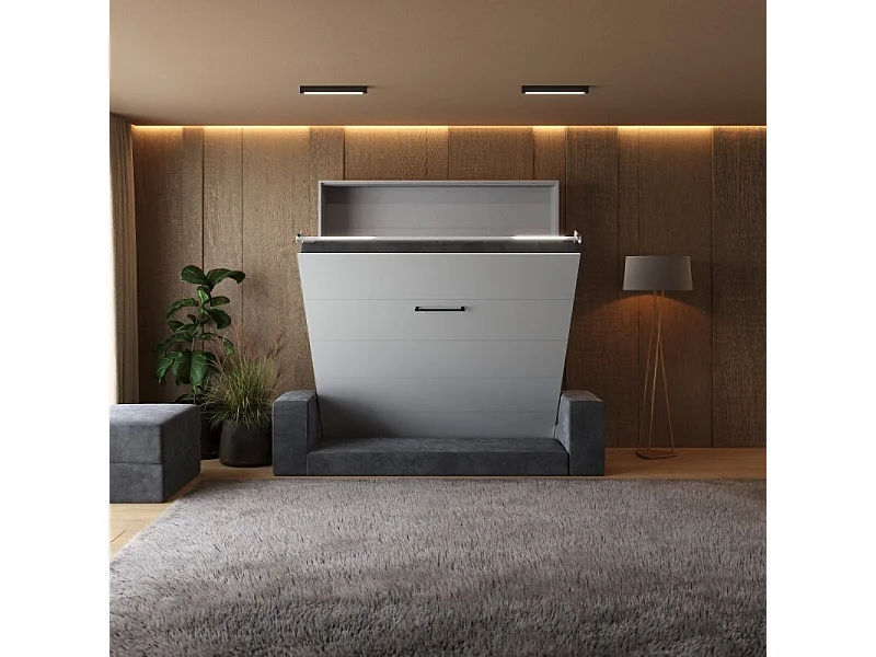 Lit escamotable 160x200cm Vertical Canapé Anthracite Lit Mural SUP M1 Blanc/Blanc Brillant