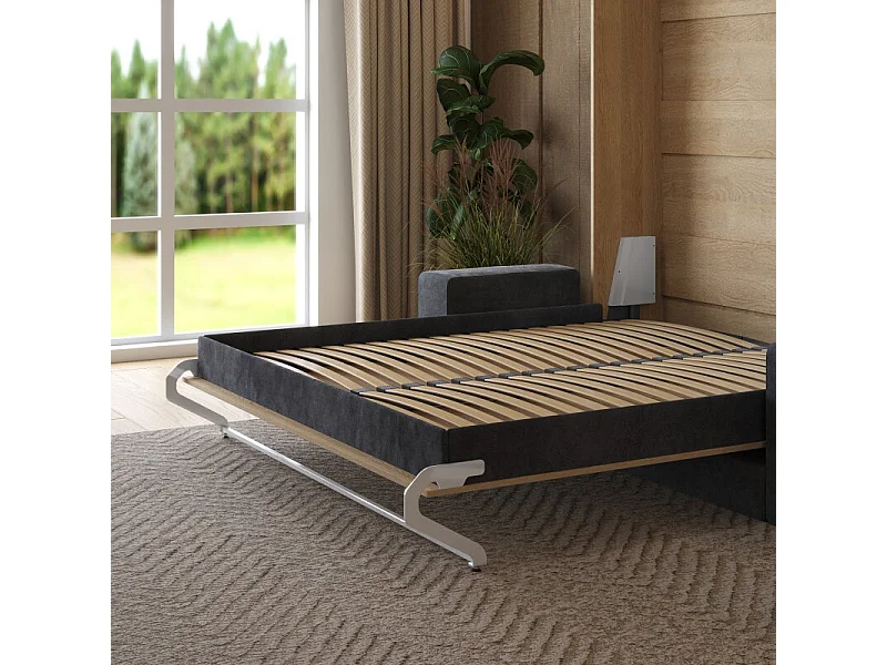 Lit escamotable 160x200cm Vertical Canapé Anthracite Lit Mural SUP M1 Chêne Kaiserberg