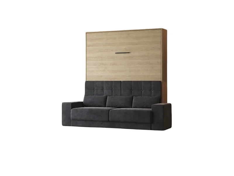 Lit escamotable 160x200cm Vertical Canapé Anthracite Lit Mural SUP M1 Chêne Kaiserberg