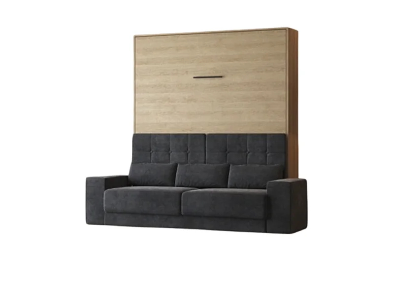 Lit escamotable 160x200cm Vertical Canapé Anthracite Lit Mural SUP M1 Chêne Kaiserberg