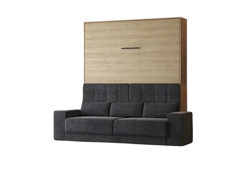 Lit escamotable 160x200cm Vertical Canapé Anthracite Lit Mural SUP M1 Chêne Kaiserberg