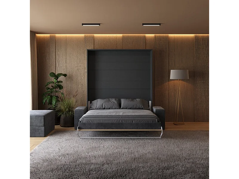Lit escamotable 160x200cm Vertical Canapé Anthracite Lit Mural SUP M1 Anthracite/Chêne Kaiserberg